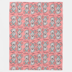 Snuggle Sweet Dreams Teddy-bright coral Fleece Blanket