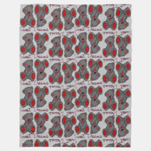 Snuggle Sweet Dreams Teddy-brilliant ruby Fleece Blanket (Front)