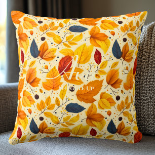Snuggle Up Fall Leaves Cozy Autumn Decor Throw Pillow