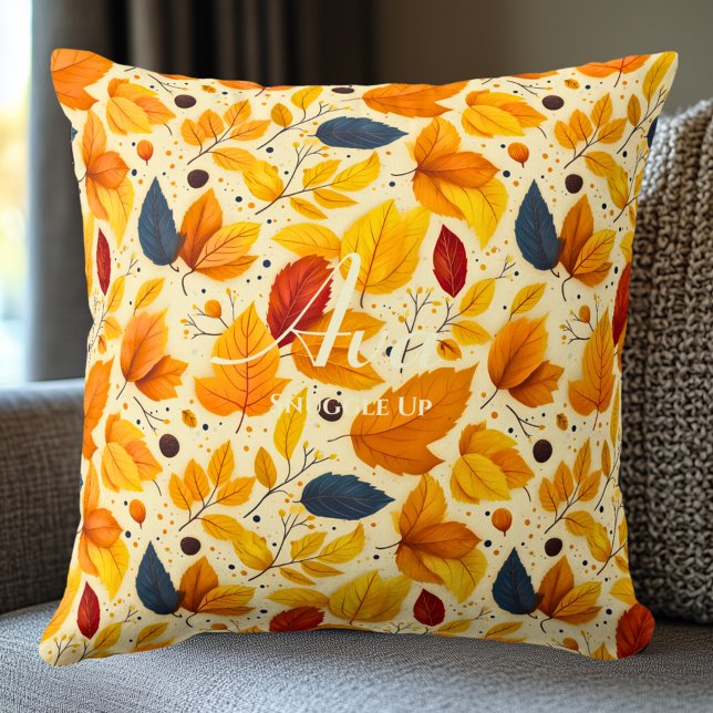 Snuggle Up Fall Leaves | Cozy Autumn Decor Throw Pillow (Creator Uploaded)