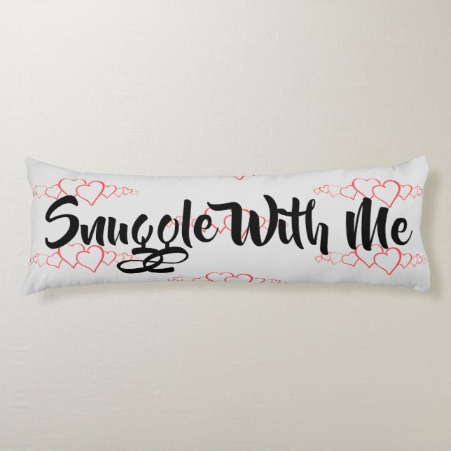 Snuggle With Me Red Hearts Grey Body Pillow (Front)
