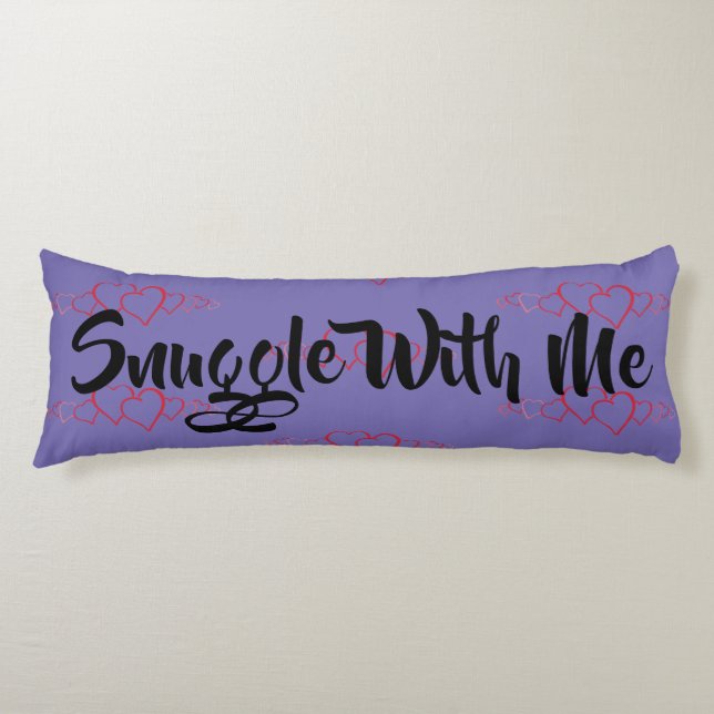 Snuggle With Me Red Hearts Purple Body Pillow (Front)