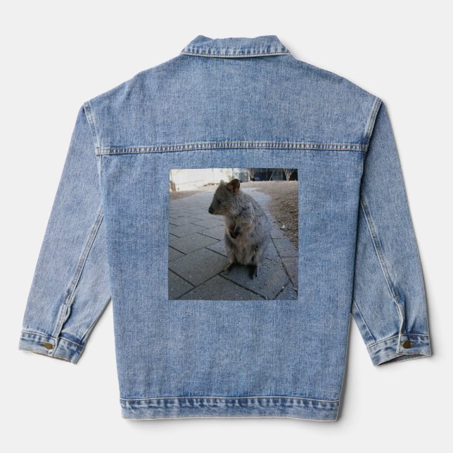 "Snuggles in Australia: A Cuddly Grey Quokka" Denim Jacket (Back)