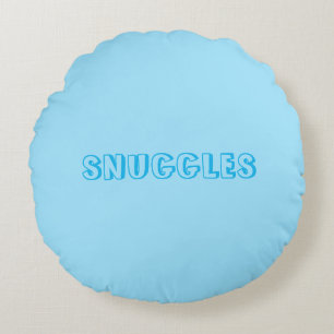 "Snuggles" Light blue Round Pillow