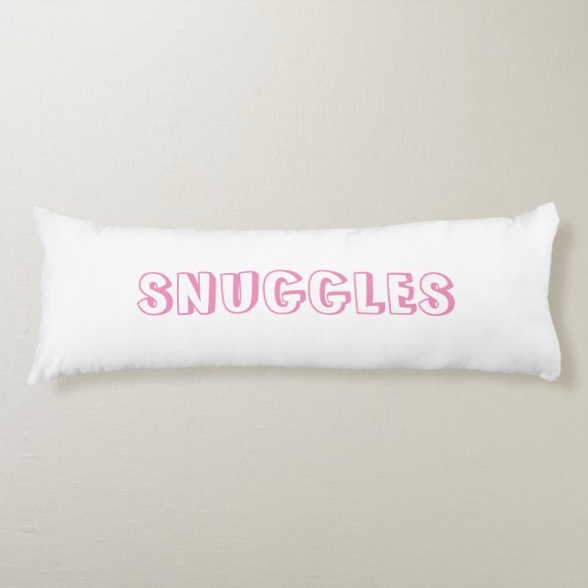 "Snuggles" Light pink white Body Pillow (Front)
