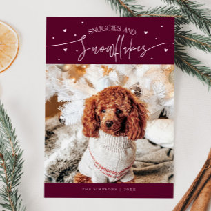 Snuggles & Snowflakes Dog Cranberry Christmas  Holiday Card
