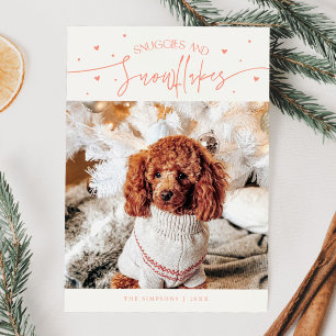 Snuggles & Snowflakes Dog Photo Peach Christmas Holiday Card