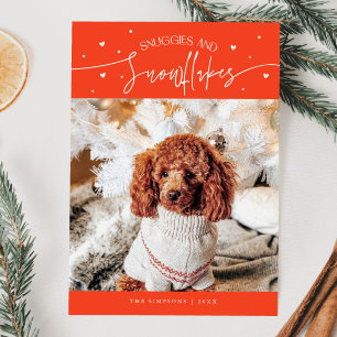 Snuggles & Snowflakes Dog Photo Red Christmas Holiday Card