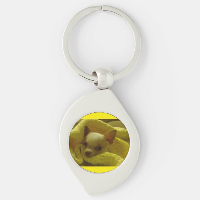 Snuggly Chihuahua Metal Keychain (Front)