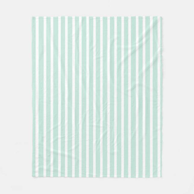 Snuggly Cute Mint Green and White Striped Fleece Blanket (Front)