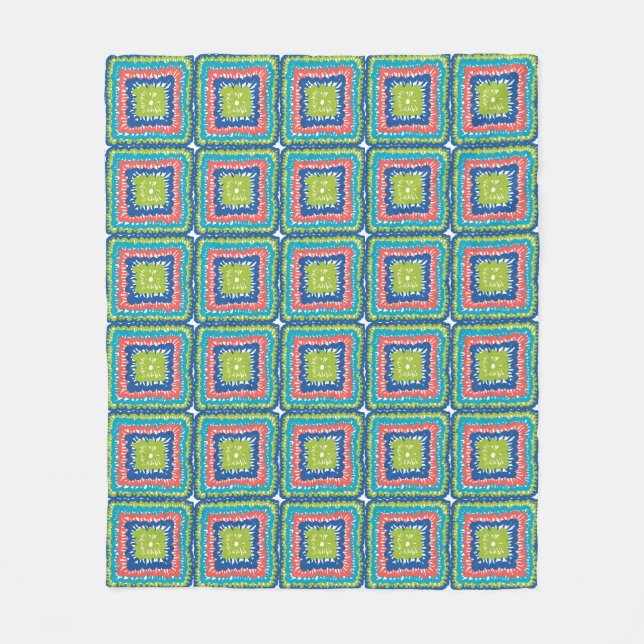 Snuggly Modern Retro Lime Blue Granny Square  Fleece Blanket (Front)