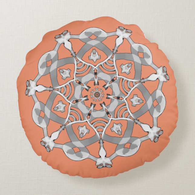 *~* Snugly White & Silver Pink Mandala Round Pillow (Back)