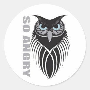 "SO ANGRY" Tribal Owl Sticker Intense Black
