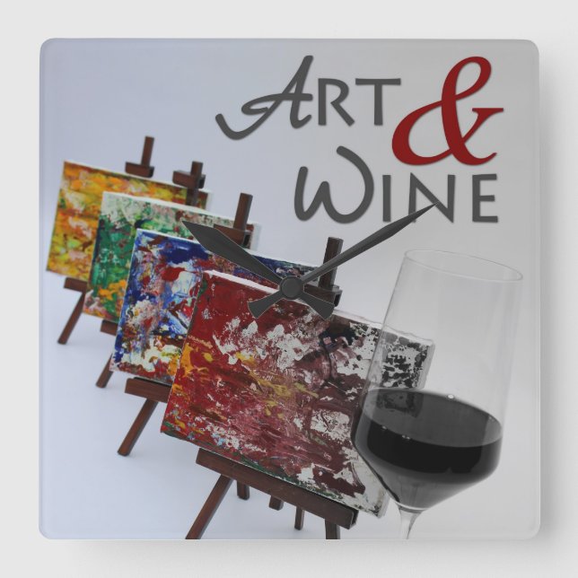 So Beautiful Art & Wine Clock! Square Wall Clock (Front)