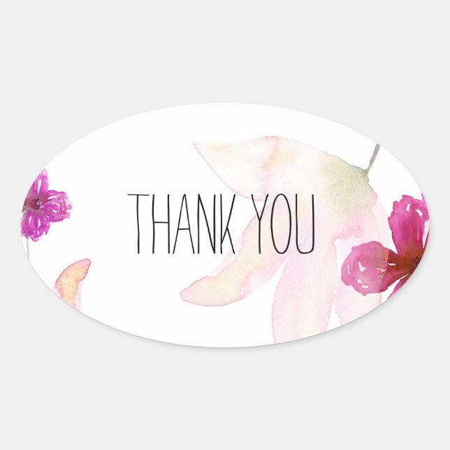 So Beautiful Watercolor Floral Thank you Oval Sticker (Front)