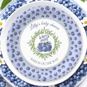 So Berry Sweet Blueberry Blue Baby Shower Paper Plate