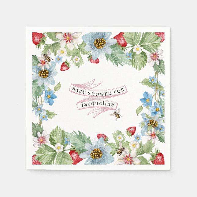 So Berry Sweet Strawberry Baby Girl to Bee Shower Napkin (Front)