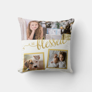 So Blessed Christmas Gold 3-photos Throw Pillow