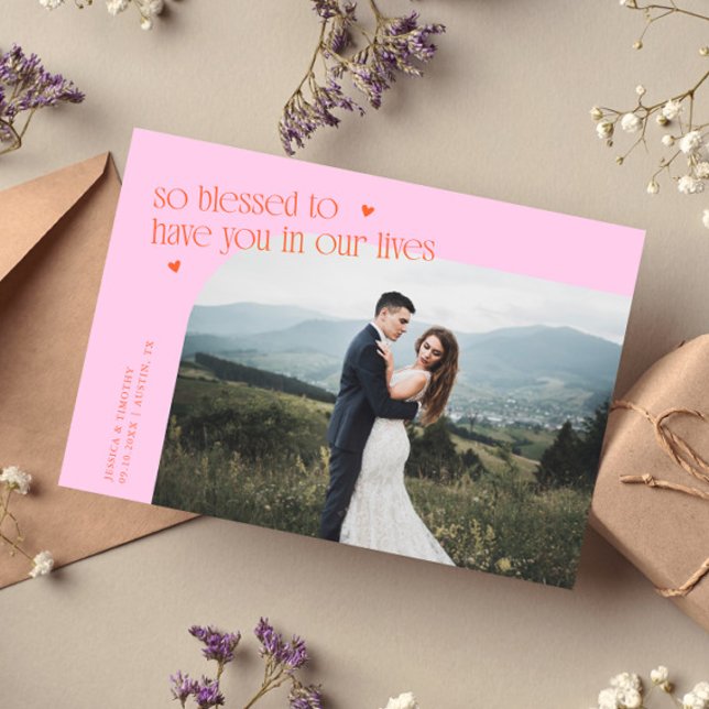 So Blessed Orange Pink Wedding Photo Thank You Card (Creator Uploaded)