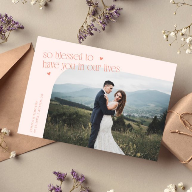 So Blessed Peach Wedding Photo Thank You Card (Creator Uploaded)