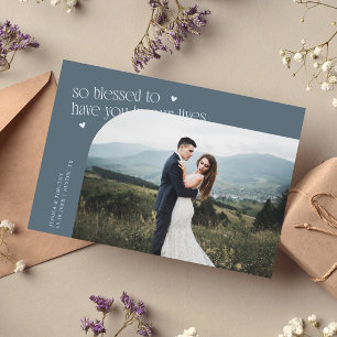 So Blessed Slate Blue Wedding Photo Thank You Card