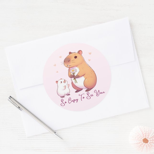 So Capy To See You Cute Capybara Classic Round Sticker (Envelope)
