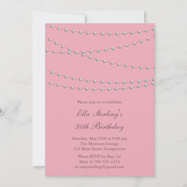 So Chic Pearls Birthday Invitation (pink) (Front)
