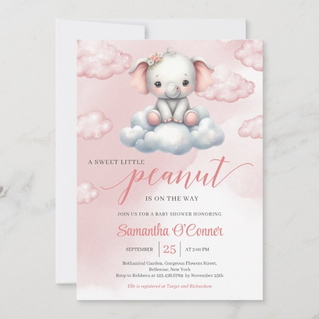 So Cute baby elephant on cloud little peanut  Invitation (Front)