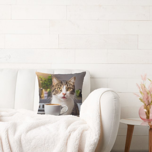 So Cute Cat and Coffee Pillow! Throw Pillow (Couch)