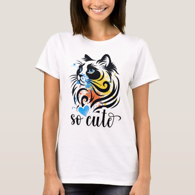 So Cute Cat Splash – Artistic Colourful Kitty Wome T-Shirt (Front)