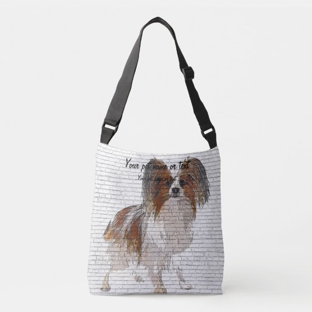 So Cute Papillon Dog - Brick Block Background Crossbody Bag (Front)