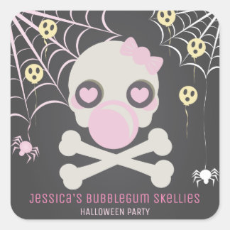SO CUTE PINK BUBBLEGUM SKELLIES HALLOWEEN PARTY  SQUARE STICKER