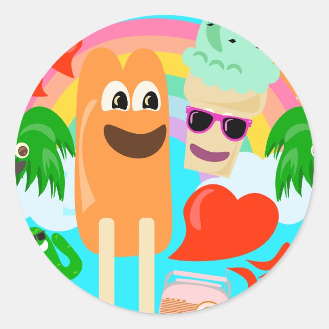 So Cute Summer Love! Classic Round Sticker (Front)