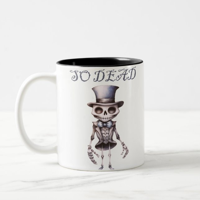 So Dead Skeleton Creepy Spooky Fun Halloween Two-Tone Coffee Mug (Left)