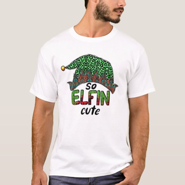 So Elfin Cute Merry Christmas Elf Green Leopard Ho T-Shirt (Front)