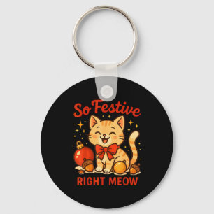 So Festive Right Meow Kawaii Cat Christmas Santa H Keychain