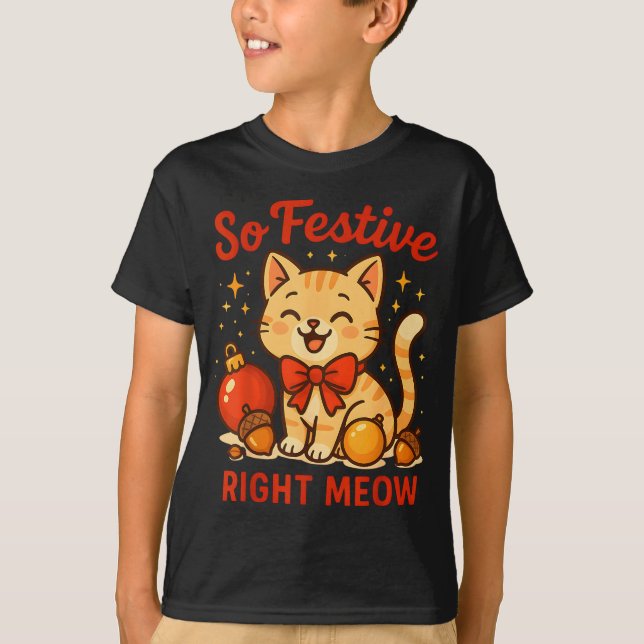 So Festive Right Meow Kawaii Cat Christmas Santa H T-Shirt (Front)