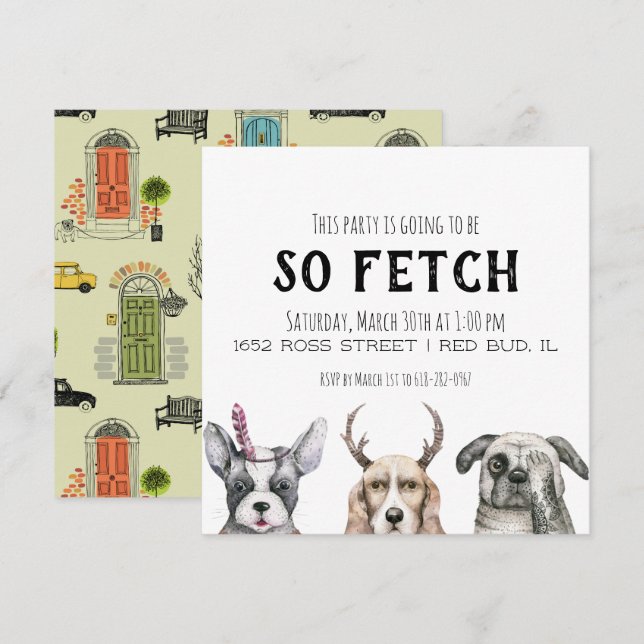 So Fetch Puppy Themed Party Invitation (Front/Back)
