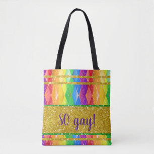 SO gay! glitter rainbow gay pride argyle tote bag