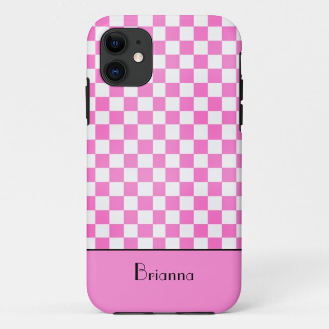 So Girly Pink Chequerboard Personalized Case-Mate iPhone Case (Back)