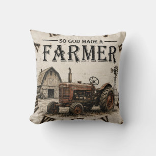 So God Made a Farmer Rustic Vintage Tractor Throw Pillow