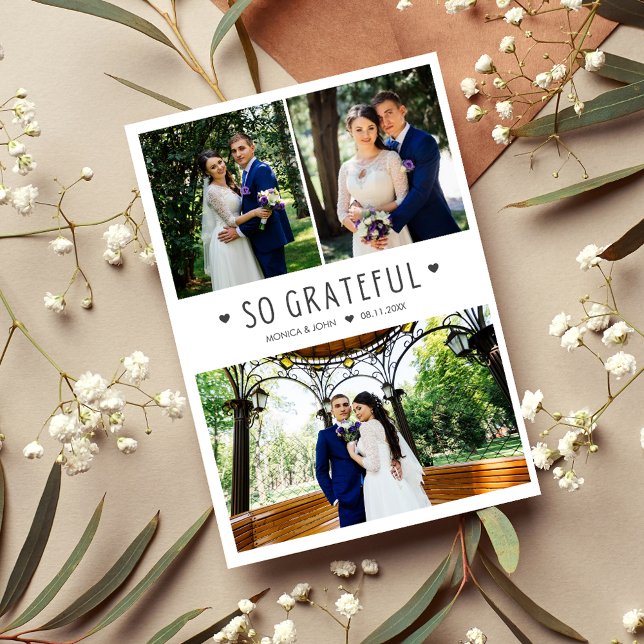 So Grateful Modern Photo Wedding Thank You  Card (Creator Uploaded)