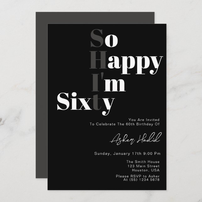 So Happy I'm SIXTY 60th Birthday Party  Invitation (Front/Back)