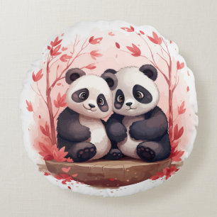 So Happy Together Panda pair Round Pillow