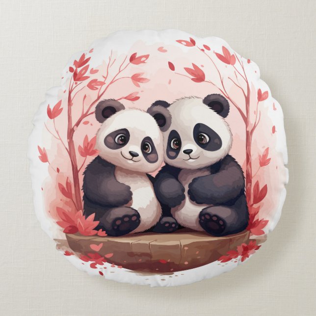 So Happy Together Panda pair  Round Pillow (Front)