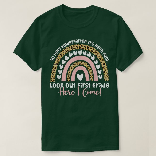So Long Kindergarten 1st Grade Rainbow Leopard Gra T-Shirt (Design Front)