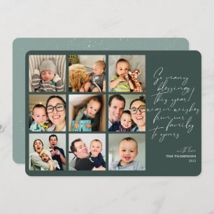So Many Blessings Year Review Photo Collage Green Holiday Card