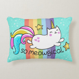 So Meowgical Cute Unicorn kitty glitter sparkles Decorative Pillow