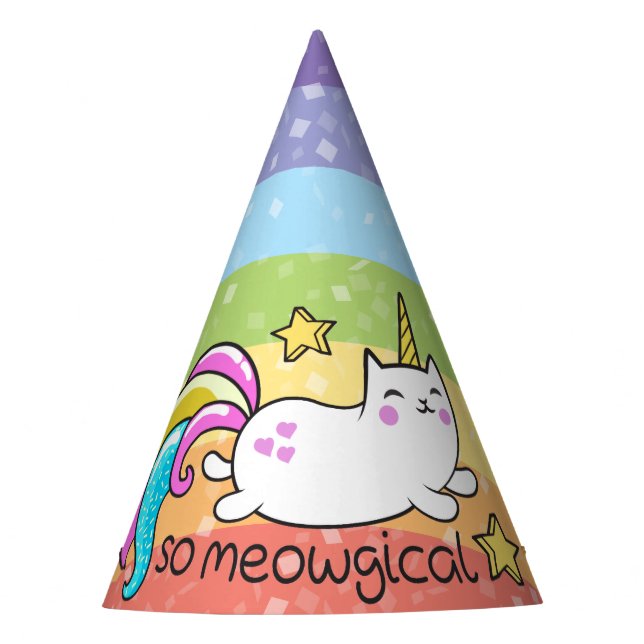 So Meowgical Cute Unicorn kitty glitter sparkles Party Hat (Front)