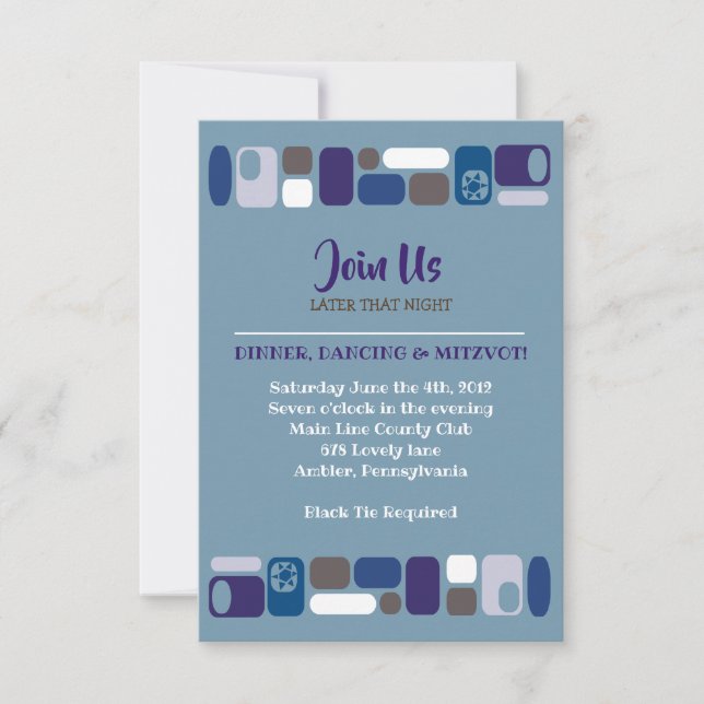 SO MOD Bar Bar Mitzvah Reception Card (Front)